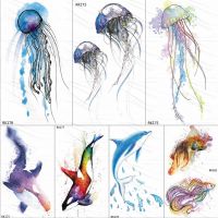 OMMGO 3D Watercolor Jellyfish Temporary Tattoos Sticker Ocean Draw Fake Tattoo Dolphin Custom Tatoos For Women Kids Body Art Arm Stickers