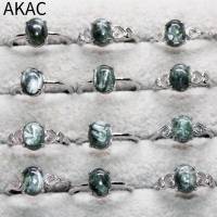 3แหวน AKAC Approx7 * 9มม. สีเขียวธรรมชาติ Seraphinite ทองแดงสีขาวปรับแหวนผู้หญิง