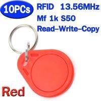 10PCs พวงกุญแจ ( Key Fob สีแดง RED ) UID RFID แบบความถี่สูง 13.56MHz (HF) มาตรฐาน Mif 1k S50 Writable Mif 0 zero HF ISO14443A ใช้กับเครื่อง Copy Cards ได้