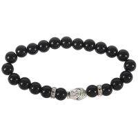 Lucky Bracelets Silver Buddha Elastic Beaded Bracelet Tibet Charm Black