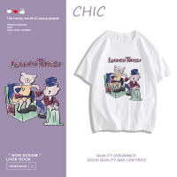 CHIC ผ้าฝ้ายแท้ การ์ตูนน่ารักพิมพ์เสื้อยืดแขนสั้นสบาย ๆ T0376