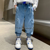 Boys Cargo Pants Kids Blue Trousers Spring Autumn New Sports Jeans Big Children Korean Casual Clothes 5 6 8 9 10 12 14 Years Old