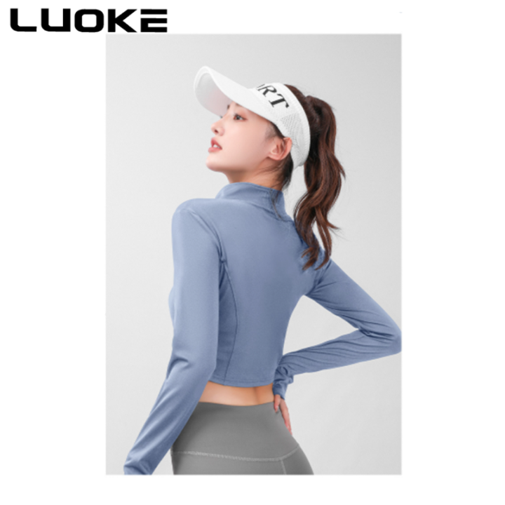 luoke-กีฬาแจ็คเก็ตการฝึกอบรมการออกกำลังกายผู้หญิงลดน้ำหนักระบายอากาศแน่นสูงผูกซิปแขนยาวโยคะ