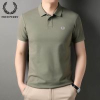 FRED PERRY เสื้อยืดแขนสั้นของผู้ชาย,เสื้อยืดคอปกลำลองเรียบง่ายระบายอากาศเสื้อโปโลผ้าฝ้ายอินเทรนด์2023ใหม่ของแท้