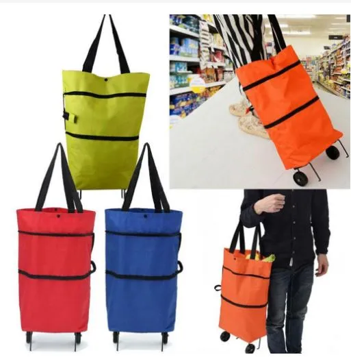 2 in 1 foldable shopping cart large twostage zipper trolley bag