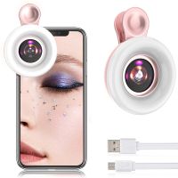 15X Macro Lens Mobile Phone HD Camera Lens with LED Ring Flash Light Smartphone Selfie Live Lamp Fill Light Smartphone LensesTH