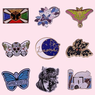 Insect Girl Enamel Pins Custom Bat Moon Skull Butterfly Moth Punk Gothic Brooches Luxury Copper Lapel Badges Fashion Jewelry