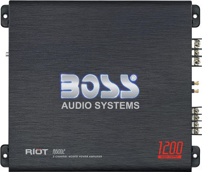 BOSS Audio Systems R6002 Riot Series Car Audio Stereo Amplifier - 1200 High Output, 2 Channel, Class A/B, 2/4 Ohm, Low/High Level Inputs, High/Low Pass Crossover, Full Range, Bridgeable, Subwoofer 1200W 2 Channel