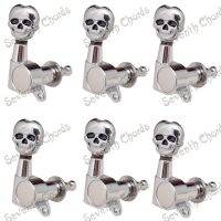 A Set 6R Inline Guitar Tuning Pegs Tuner Machine Heads for Electric Guitar Replacement - Chrome Skull Buttons (-QFB-KL-CR-6R)