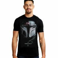 เสื้อยืดผู้ชายอย่างเป็นทางการ Star Wars Mens Mandalorian Helmet Shadows Black S - XXL