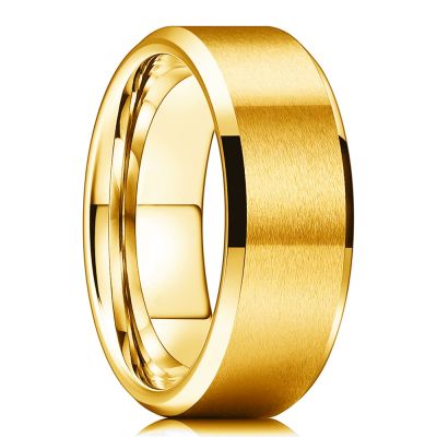 Classic 8MM Men 39;s Stainless Steel Rings Gold Color Brushed Surface Wedding Band Unisex Engagement Jewelry Size 6-13 High Quality