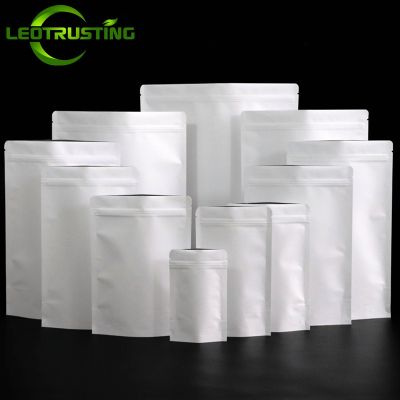 Resealable 50pcs White Paper Stand up Zip Lock Foil Inside Bag Thick Coffee Powder Snack Spice Food Heat Sealing Package Pouches