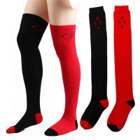 【Sock shop】แฟชั่นการ์ตูนกว่าเข่าถุงเท้าสูงสาวผ้าฝ้ายสีดำและสีแดงผู้หญิงเสื้อผ้าถุงน่องฮาโลวีนคอสเพลย์แปลกถุงเท้ายาว