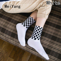 MeiYang ผู้หญิงคลาสสิก Houndstooth Check ถุงเท้าผ้าฝ้าย Harajuku สุภาพสตรี VINTAGE สีขาวลายสก๊อตสีดำถุงเท้าลายกริดถุงเท้า SOX