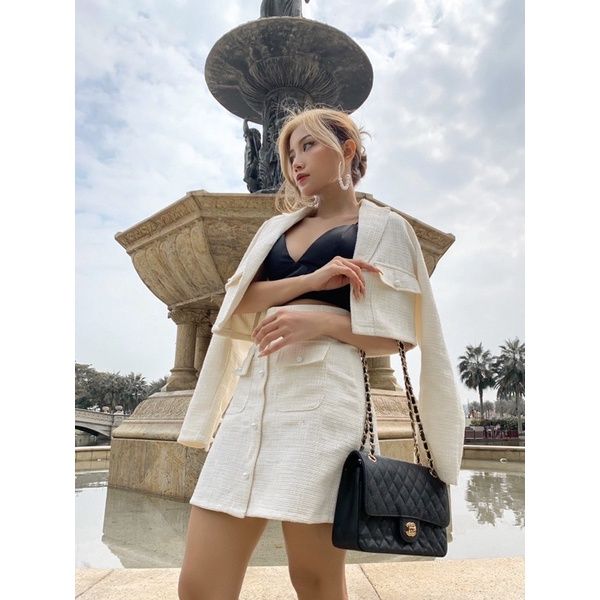 Chân váy chữ A trắng vải tweed REVERCLOTHINGS Coco Skirt | Lazada.vn