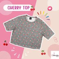 ?JuBu JuBu?Cherry Crop เสื้อครอป เสื้อสาวอวบ  หน้าอก 32-38 นิ้ว พร้อมส่ง เสื้อครอปลายเชอรี่ #478