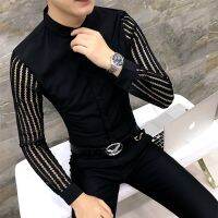 [COD] 2022 Mens Korean Long-sleeved Shirt Fashion Sleeve Hairstylist Hollow