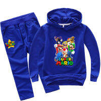 Super Mario Bros ผ้าฝ้าย + โพลีเอสเตอร์ Boy S Hoodie Jogger สำหรับชายหญิงฤดูใบไม้ผลิฤดูใบไม้ร่วง2ชิ้นชุดแขนยาวเสื้อผ้าเด็กเสื้อกันหนาวกางเกงเกาหลี