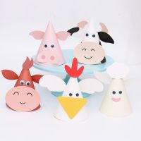 Farm Animals Paper Hat DIY Birthday Party Decorations Kids Children Props for Outdoor Activities Rabbit Sheep Chick Conical Cap