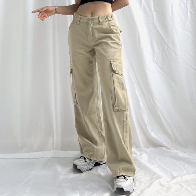 กางเกงยีนส์ย้อนยุคสำหรับผู้หญิงคาร์โก้เสื้อผ้า Y2k สไตล์เกาหลีแนวสตรีทเอวต่ำสวยงามกางเกงวินเทจสไตล์ฮิปปี้