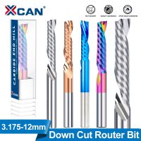 XCAN End Mill ขลุ่ยเดี่ยวลงตัดเกลียวเราเตอร์บิต 3.175/4/5/6/8/10/12mm Shank CNC Milling Cutter สําหรับอะคริลิคพีวีซี MDF ไม้