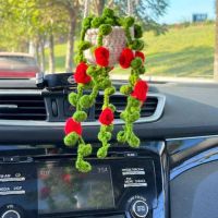 ﹉❦✺ Crochet Car Accessories Creative-Potted Plants Rearview Hanging Hand Accessories Knitted Hanging Ornament SUV Mirror Car B0W6