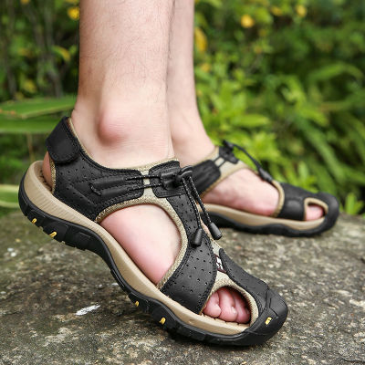 SAGYRITE รองเท้าแตะผู้ชายขนาดใหญ่38-48,รองเท้าแตะผู้ชายหนังรองเท้าแตะเดินป่ากลางแจ้งฤดูร้อนรองเท้าเดินป่า