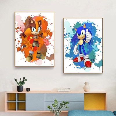 ☜℡ การ์ตูน Sonic วิดีโอเกมโปสเตอร์สีน้ำภาพวาดผ้าใบภาพผนังศิลปะภาพจิตรกรรมฝาผนังสำหรับเด็กตกแต่งห้องนอนที่ทันสมัย ​​Cuadros
