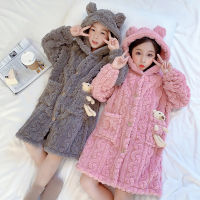 Childrens Nightgown Long Sleeve Hooded Boys Homewear Winter Warm Flannel Toddler Girl Bathrobe 3-15Y Autumn Kids Pajamas