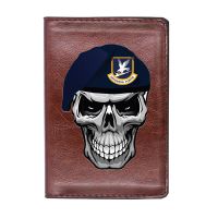 [แฟชั่น] USA Air Force Defensor Fortis Skull Passport Cover Men Women Leather Slim ID Card Travel Holder Wallet Document Organizer Case
