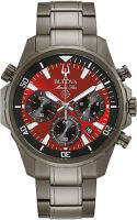 Bulova Mens Marine Star Chronograph Watch, 43mm Grey IP/ Red Dial