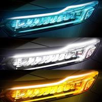 [ANYA Auto Parts] 2ชิ้นรถยนต์ LED DRL กลางวันวิ่งไฟแถบที่มีความยืดหยุ่นนุ่มไฟหน้าอัตโนมัติไหลสีขาวเลี้ยวโคมไฟสีเหลืองกันน้ำ12โวลต์