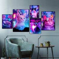 Neon Effect Animal Canvas Painting-โปสเตอร์ศิลปะป๊อปสมัยใหม่พิมพ์ภาพผนังศิลปะสำหรับตกแต่งบาร์คาเฟ่และห้องเกมสำหรับครอบครัว