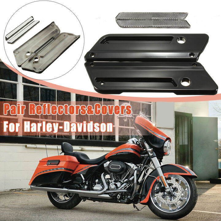 คู่ Saddlebag Saddle Bag Latch Reflectors + ฝาครอบสำหรับ Harley