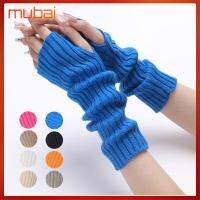 MUBAI ที่อุ่นแขน ถุงมือข้อมือยาว ไม่มีนิ้ว สีขาวสีดำ ถุงมือป้องกันข้อศอก ฮาราจูกุ พังก์สไตล์ ถุงมือถักนิตติ้ง เด็กหญิงเด็กชาย