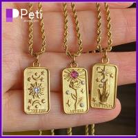 PETI JEWELLERY ดีไซน์รูปดาวและดวงจันทร์ดวงอาทิตย์ สร้อยคอไพ่ทาโรต์ เครื่องรางนำโชค เหล็กไร้สนิม จี้สร้อยคอ วินเทจ ปราศจากการหมอง เครื่องประดับไพ่ทาโรต์ ของขวัญสำหรับผู้หญิง