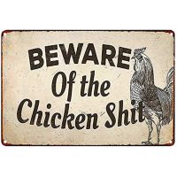 คาวบอยเหมียวระวังขี้ไก่ป้ายลานวินเทจดีบุกป้ายเตือนฟาร์มไก่ลายสก๊อตพวงหรีดตกแต่งแผง 20 * 30 ซม