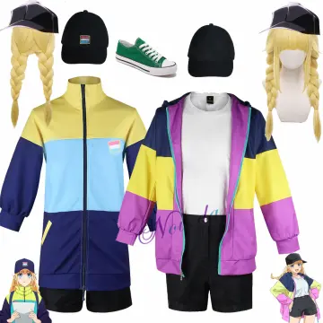  Anime Paripi Koumei Tsukimi Eiko Cosplay Costume Kong Ming  Hooded Jacket Blonde Hat Shirt Pants Girls Set Outfit (S) : Clothing, Shoes  & Jewelry