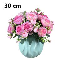 ❐♕✽ 30cm new rose pink silk peony fake flower bouquet 5 big heads 4 buds fake flower home wedding interior decoration