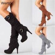 2019 Knee High Women Boots Thin High Heel Round Toe Platform Fashion