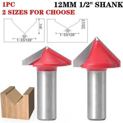1Pc 12mm 1/2－Shank 90 Degree V Type Slotting Milling Cutter เครื่องมือแกะสลักเกรดอุตสาหกรรมงานไม้