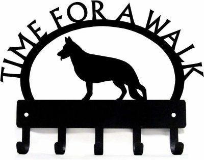 German Shepherd Standing Time for Walk Key Rack Dog Leash Hanger Metal Wall Art