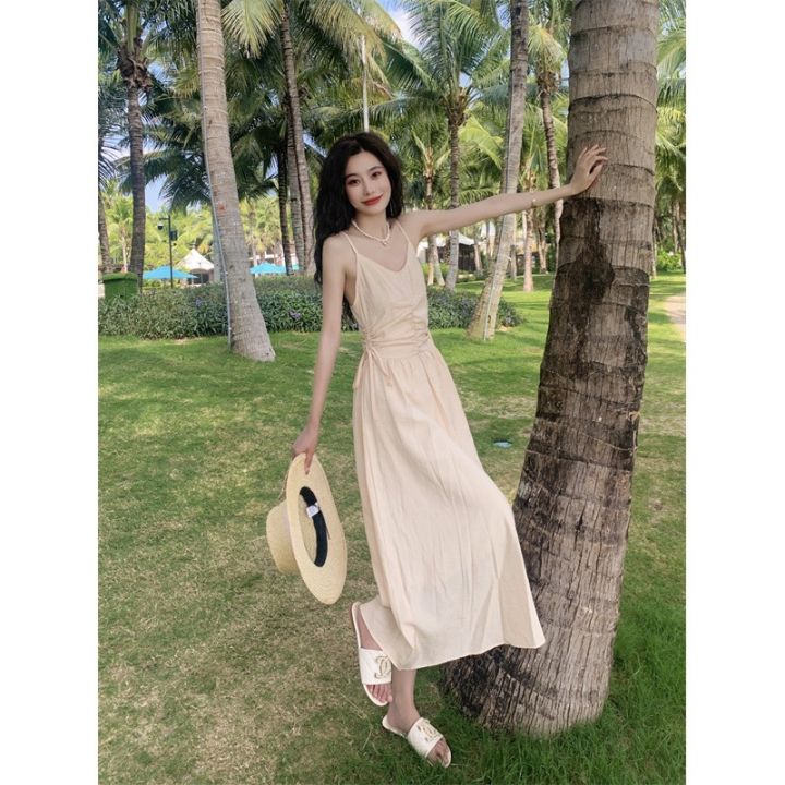 seaside-holiday-in-excess-of-the-fairy-female-temperament-of-french-style-restoring-ancient-ways-collect-show-thin-waist-strap-dress-advanced-sense-lace-up-dress