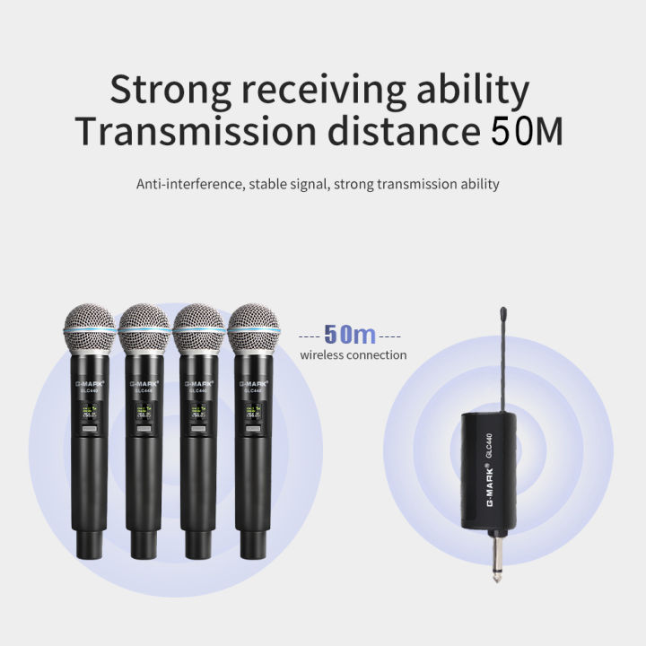 4ไมโครโฟนไร้สายระบบ-g-mark-glc440-4ช่องไมโครโฟนคาราโอเกะไมค์ความถี่คงที่สำหรับ-home-party-ลำโพงแสดง-stage