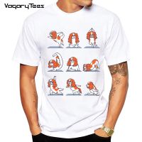 Vagarytees MenS Funny Pug Dogs Exercise Design Cocker Spaniel Corgi Print T-Shirt Summer Hipster White Outfits Streetwear