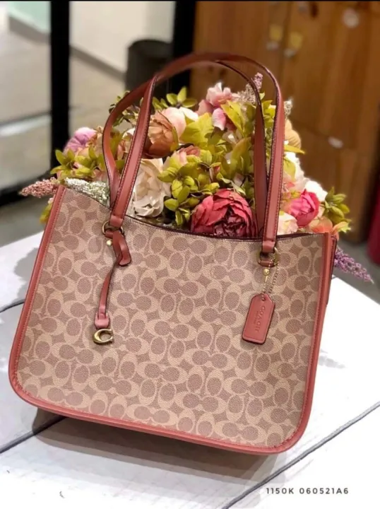 Coach C2591 Tyle Carryall in Tan Signature Coated Canvas and Rust ...