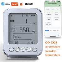 Vejl90daztg มอนิเตอร์5 In 1 Tuya CO2มัลติฟังก์ชั่สมาร์ทโฮมบลูทูธ CO2 CO เซ็นเซอร์ Tekhu Kelembaban Deteksi เรียลไทม์