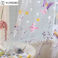 【HOT】✈❀♂ Tulle Curtain Branches Printed Curtains for windows living room floral cortinas hot