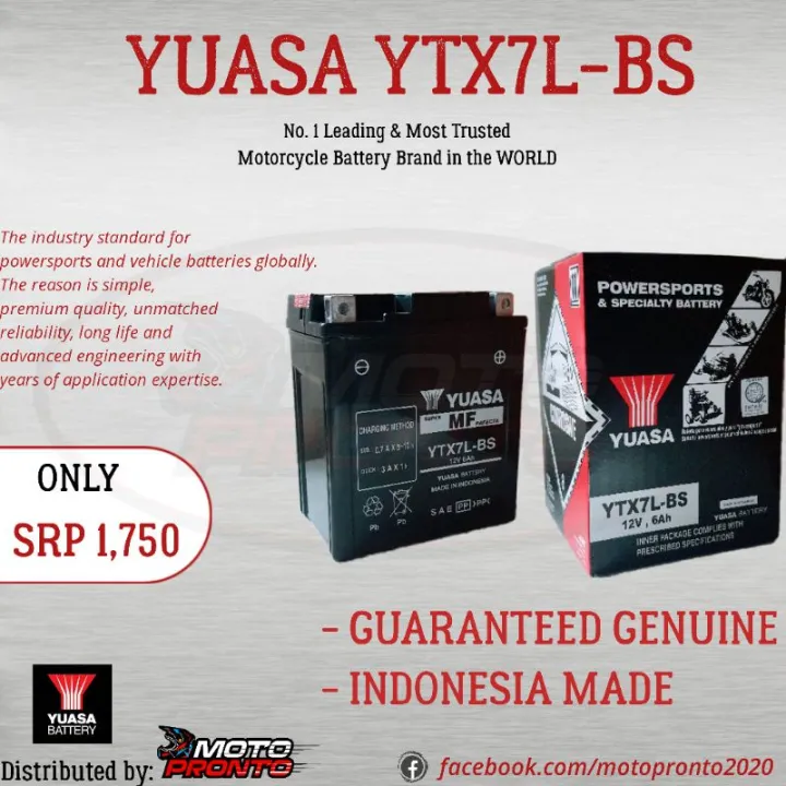 YUASA YTX7L-BS - GENUINE easy to use | Lazada PH