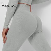 【YF】 Womens Seamless Sports Tights Knitted Ribbed Scrunch Bum Leggings Sport Women Fitness Breathable Gym Push Up Clothing